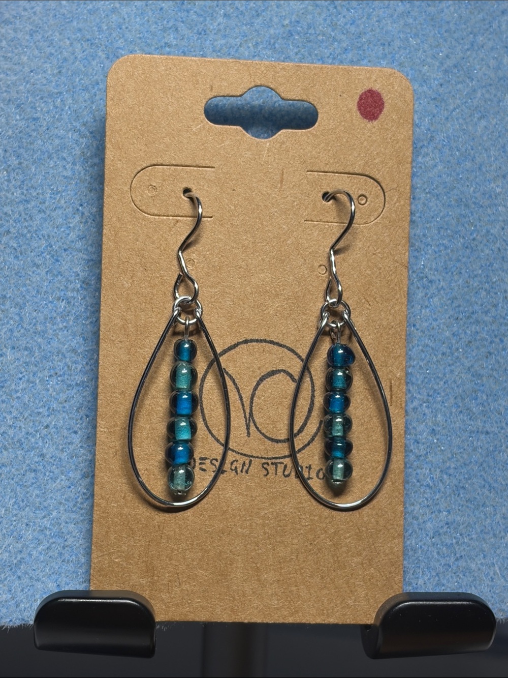 Handmade Teardrop Earrings with Blue-Green Beads
